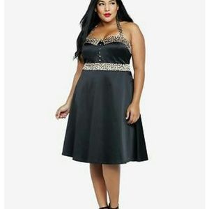Torrid, retro chic leopard trim halter dress
